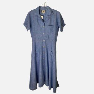 Tuckernuck Shirt Dress Blue Size Small Linen Prototype Sample *FLAW
